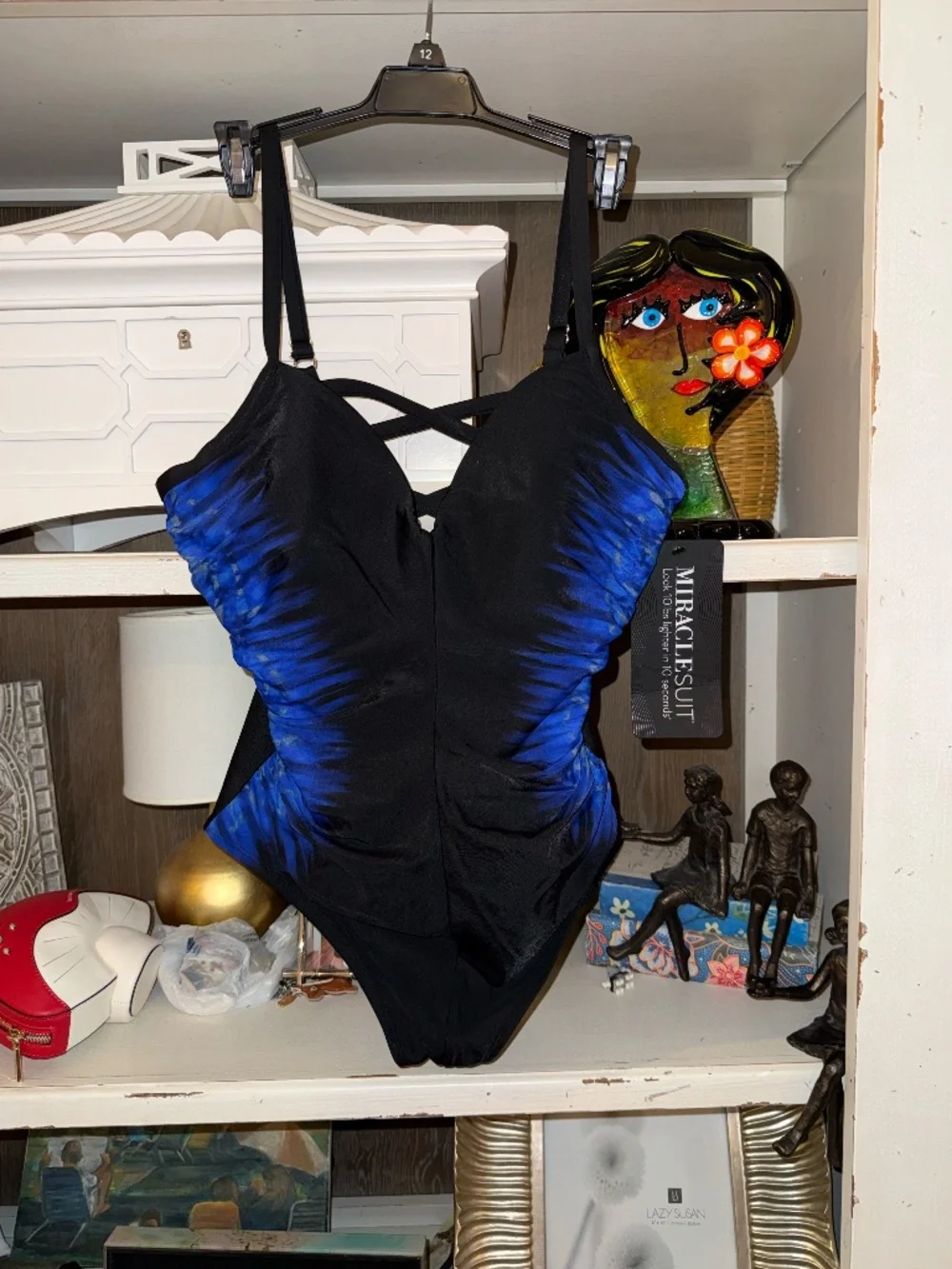 Miraclesuit black blue Paka Mayan Temptress one piece swimsuit sz 14